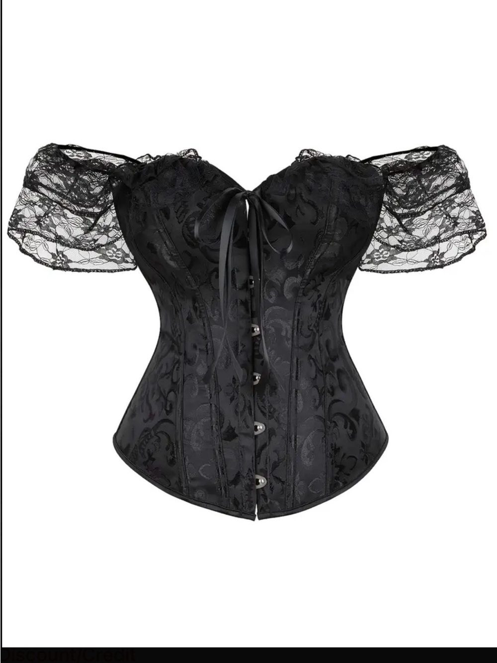 Black XL Lace Off-Shoulder Corset Blouse with Ribbon Tie NWT